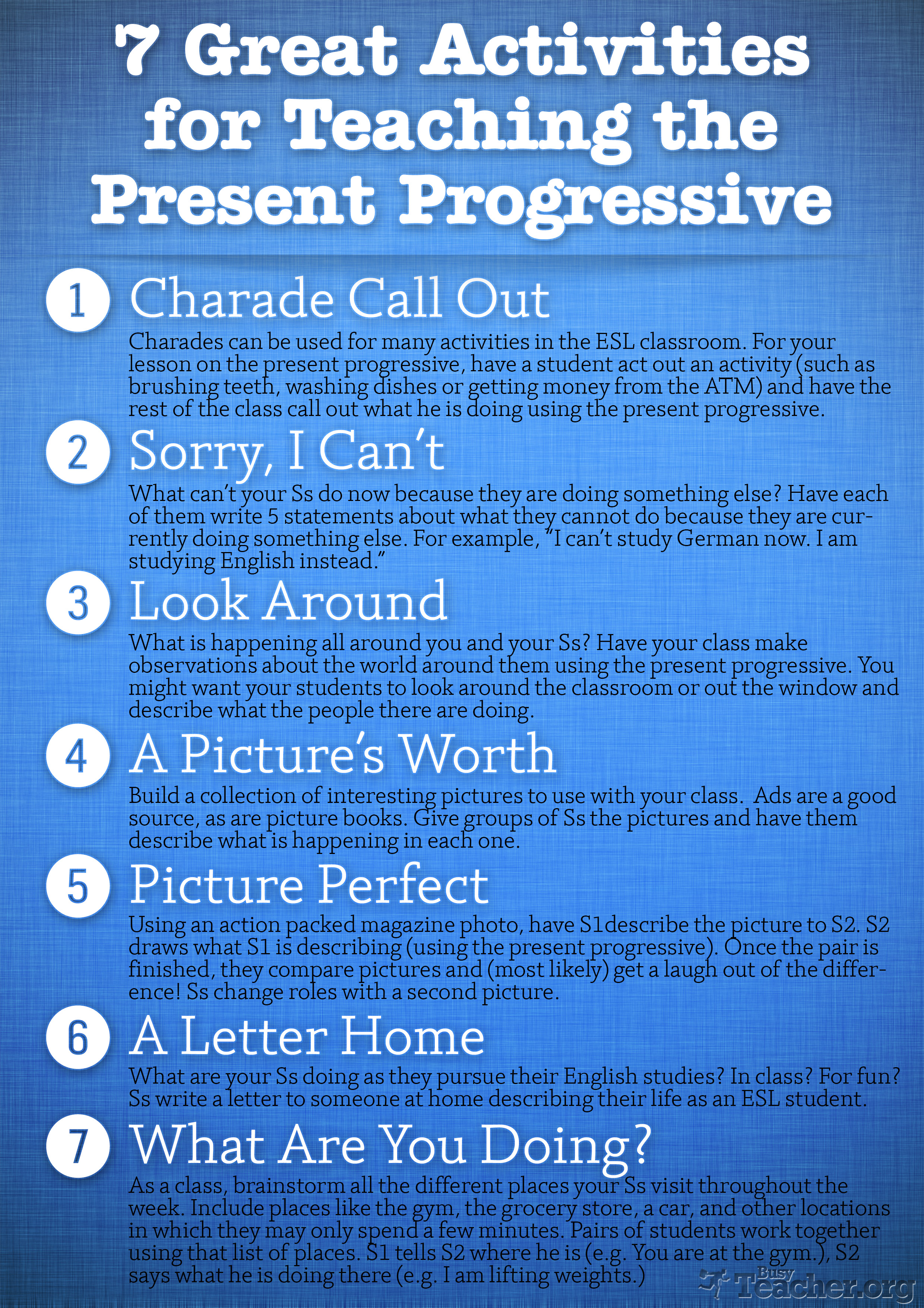 7 Great Activities To Teach The Present Progressive Poster