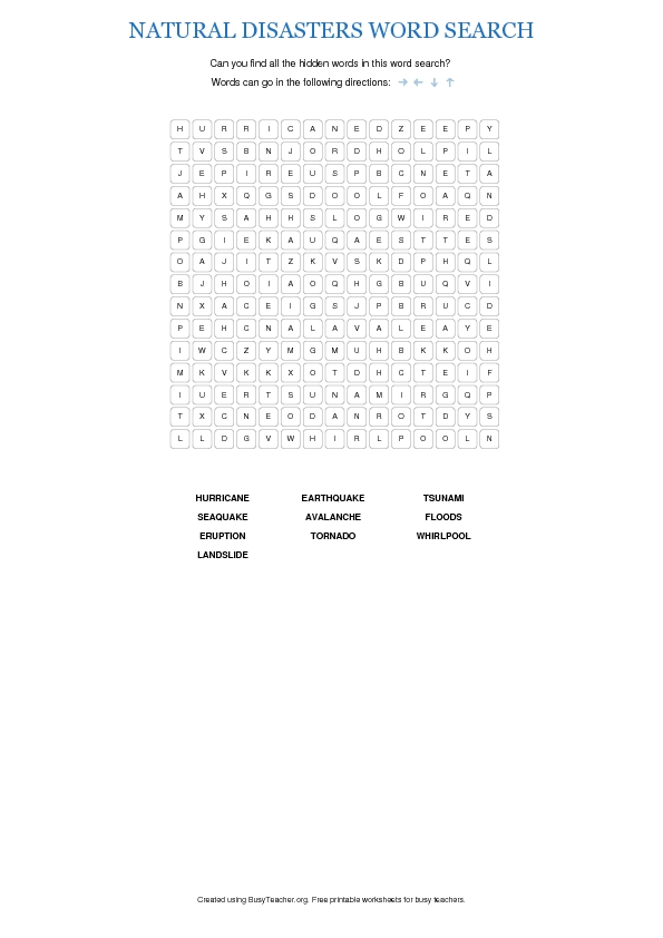 Natural Disasters Word Search