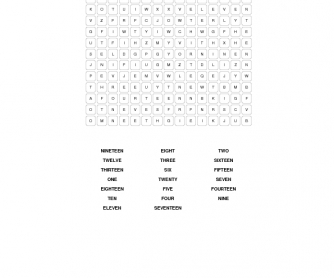 Numbers 1 to 20 Word Search