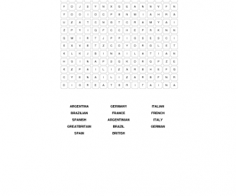 Countries and Nationalities Elementary Word Search
