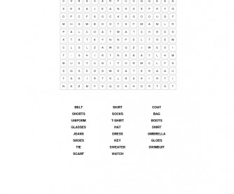 Clothes Elementary Word Search