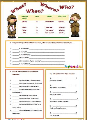 WH-Question Words Worksheet