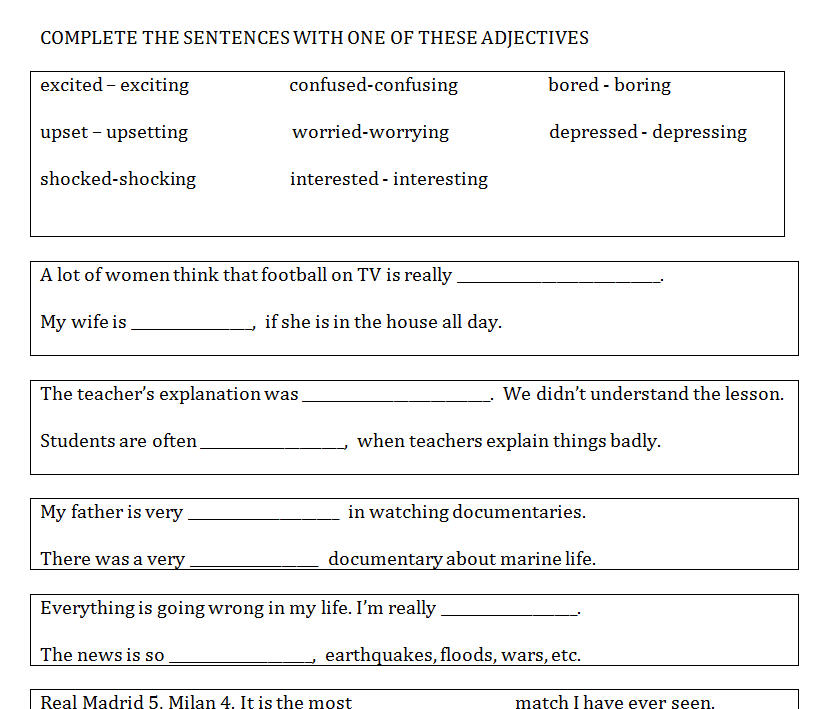  ED ING Adjectives Worksheet