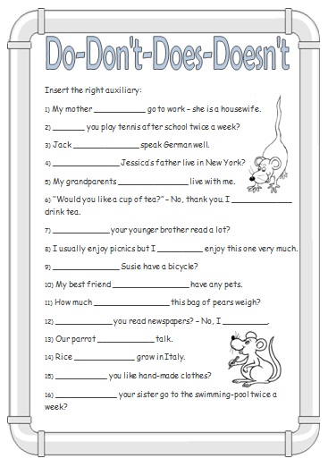 Do Don t Does Doesn t Worksheet