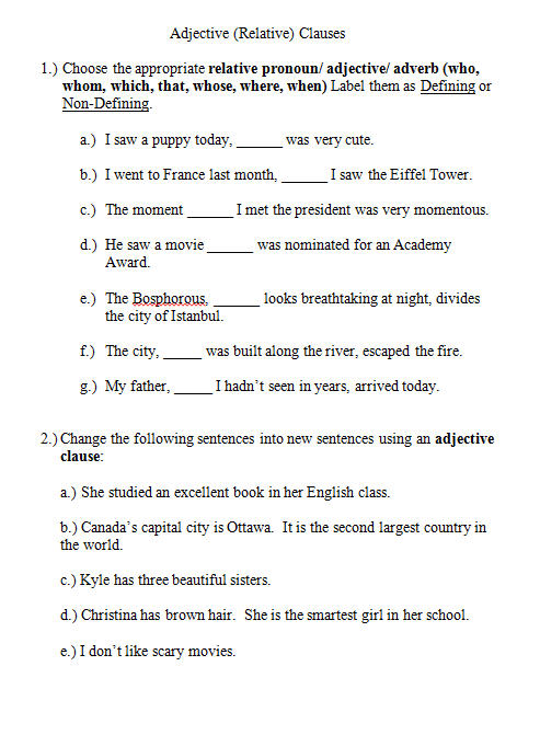 adjective-clauses-worksheet
