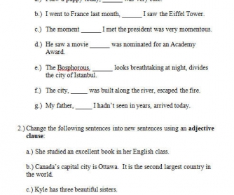 Adjective Clauses Worksheet