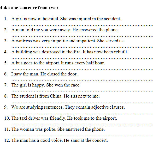 Relative Clauses Worksheet