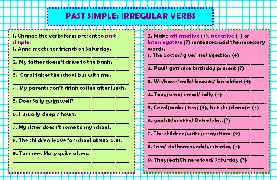 Write 5 Sentences Using Irregular Verbs