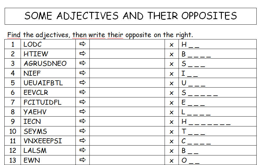 Adjectives And Their Opposites