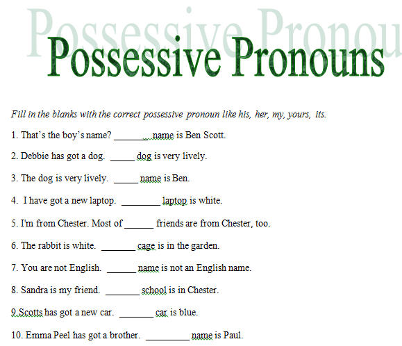 Possessive Pronouns Worksheet With Answers