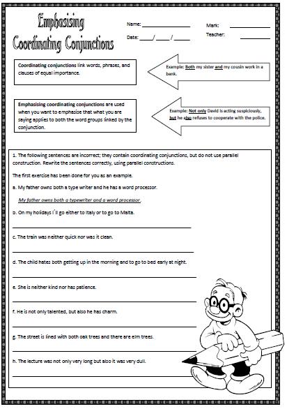 Emphasizing Coordinating Conjunctions Worksheet