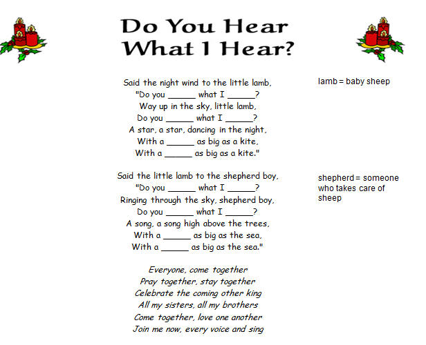 Song Worksheet: Do You Hear What I Hear by Destiny's Child