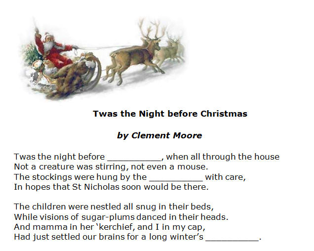 Twas the Night before Christmas by Clement Moore [poem worksheet with