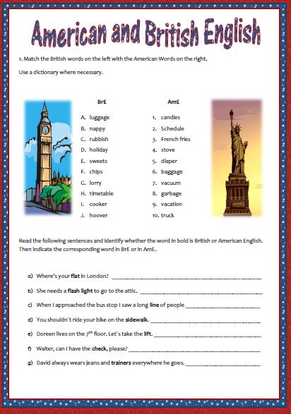 British Versus American English Worksheet