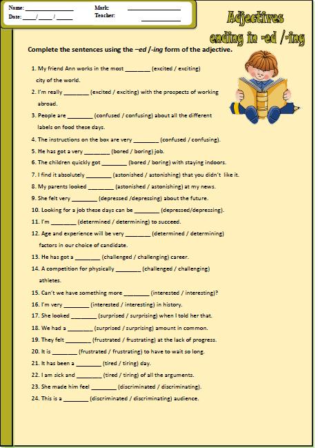 Adjectives In ed And ing Worksheet