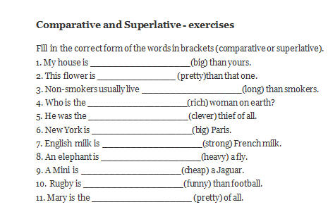 Resultado de imagen de comparatives and superlatives exercises
