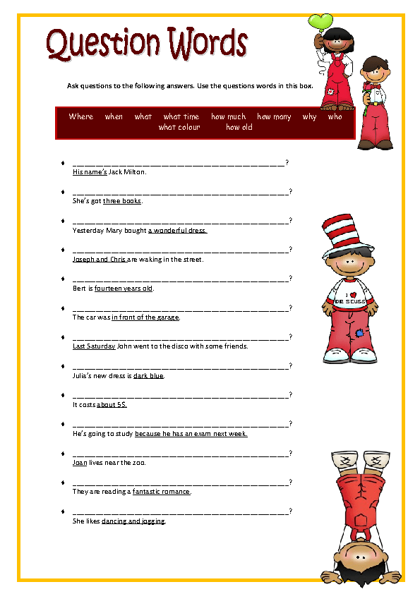 Question Words Elementary Worksheet Pdf