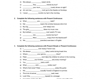 present continuous simple worksheets listening