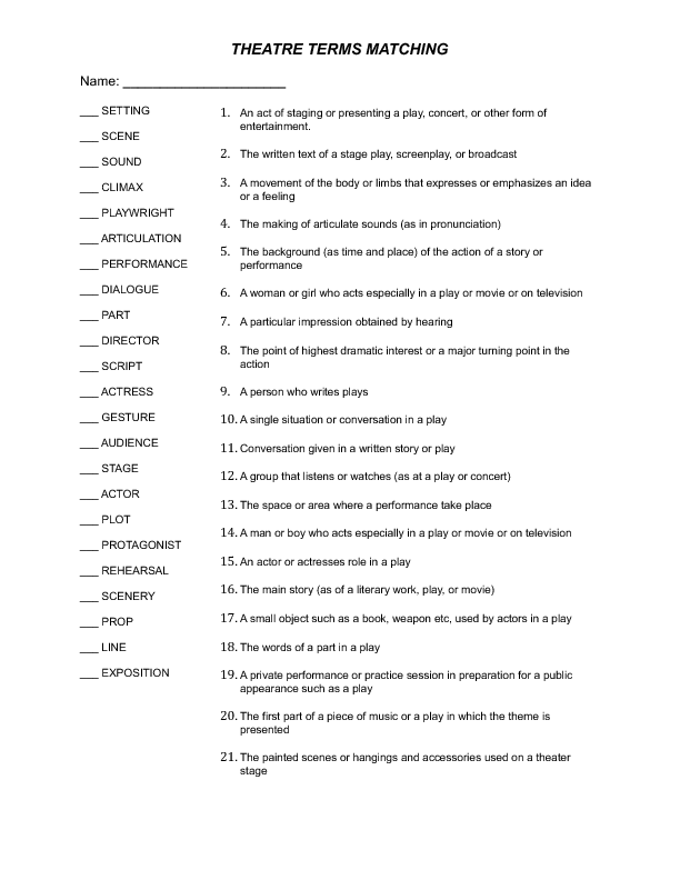 Matching Terms And Definitions