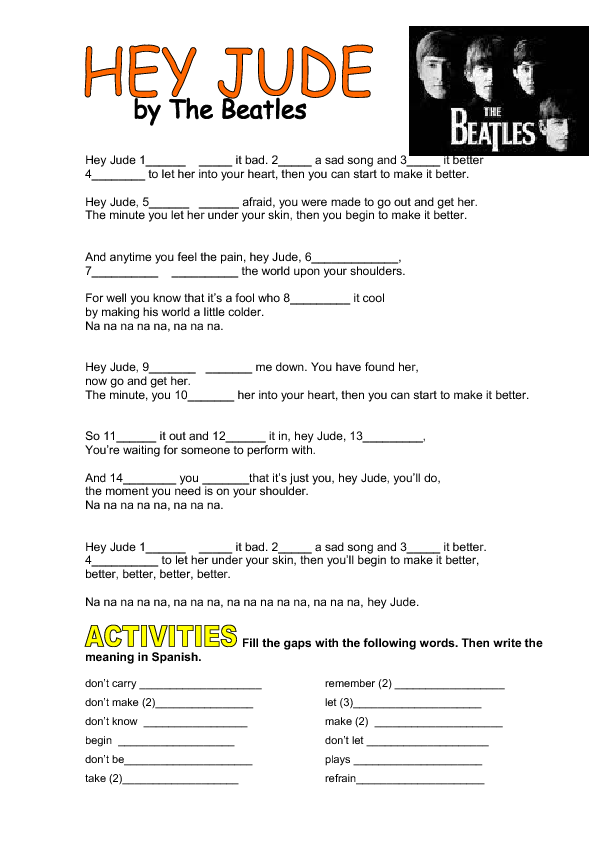 Song Worksheet: Hey Jude by The Beatles [Imperatives]