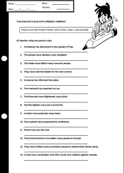 Perfect Simple Present Tense Worksheet Coloring Pages Passive Voice