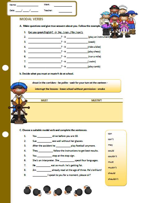 Modal Verbs Elementary Worksheet