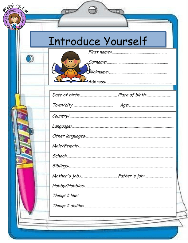 Introduce Yourself In English Worksheet