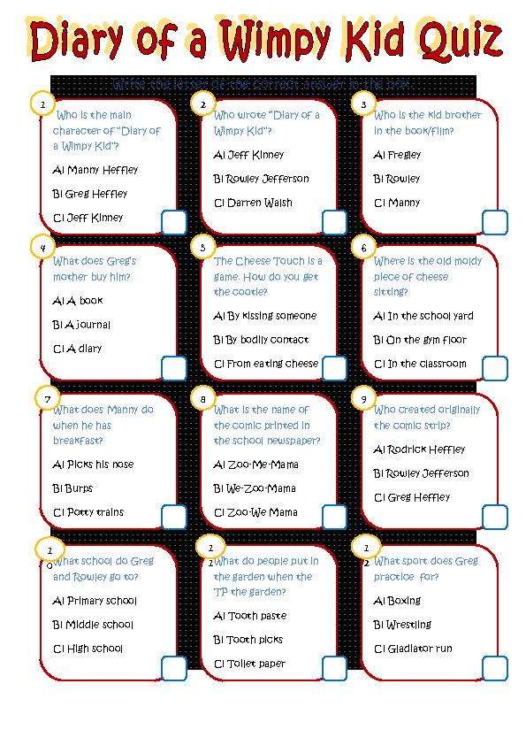 diary of a wimpy kid book quiz