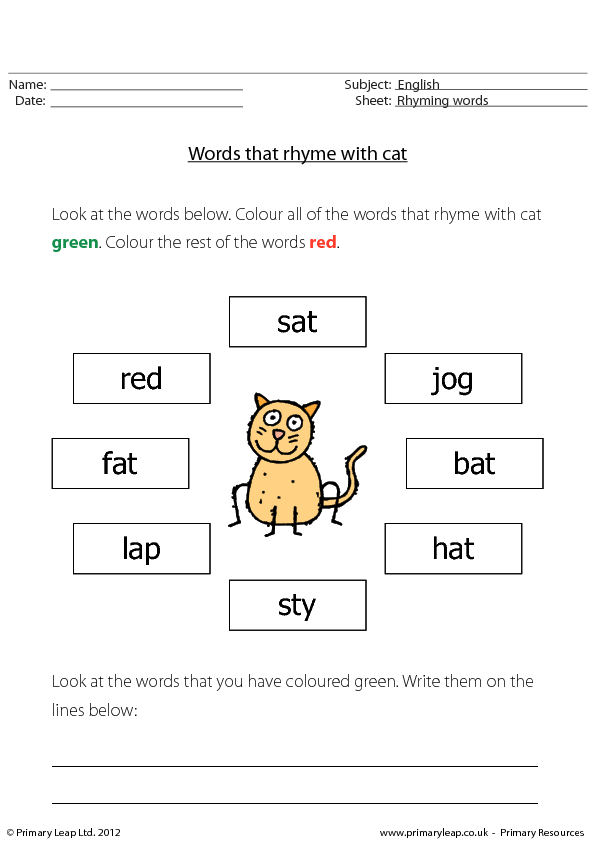 Words That Rhyme With Cat