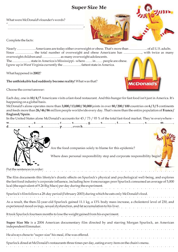 Super Size Me Film Worksheet Answers Pdf