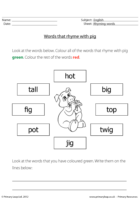 Words That Rhyme With Pig 