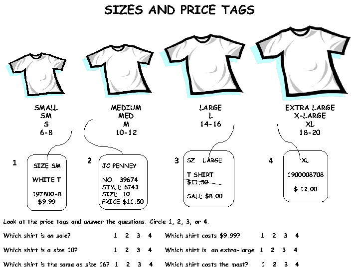 Clothing: Sizes and Price Tags