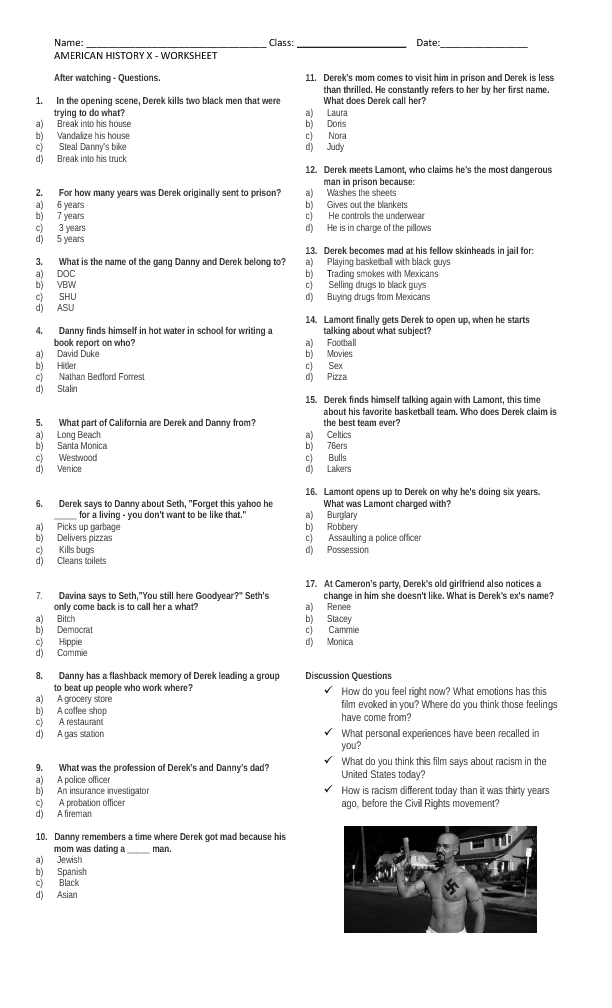 Movie Worksheet: American History X