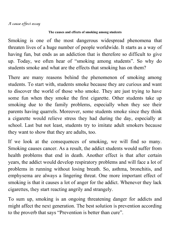 Smoking effects essay
