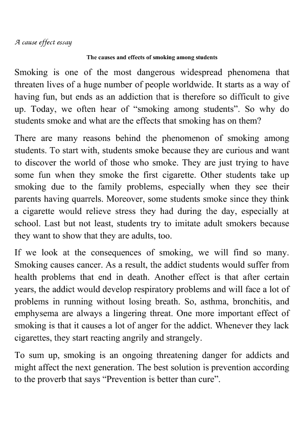 cause and effect of smoking cigarettes essay