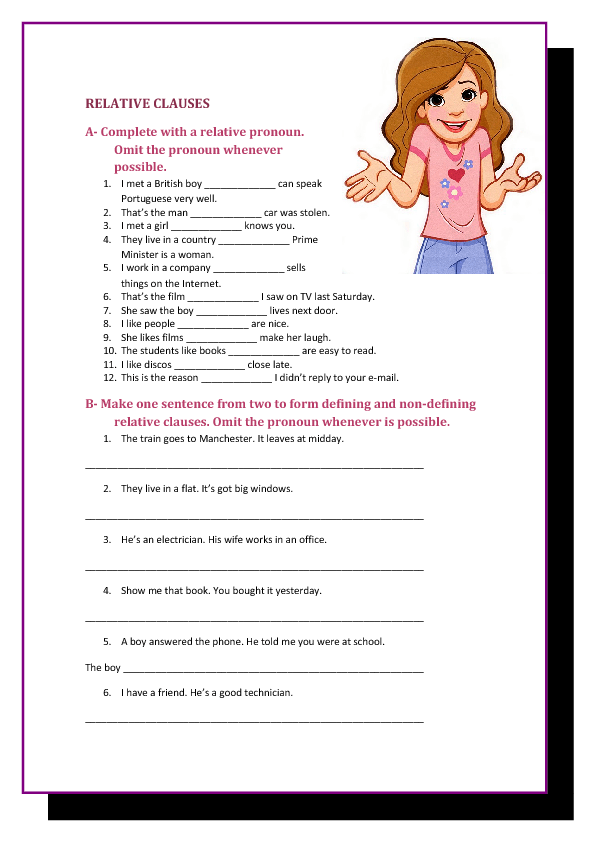 91 FREE Defining - Non defining Clauses Worksheets