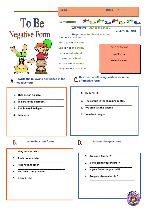 Verb To Be Practice Negative Form And Short Answers Interactive Bank2home