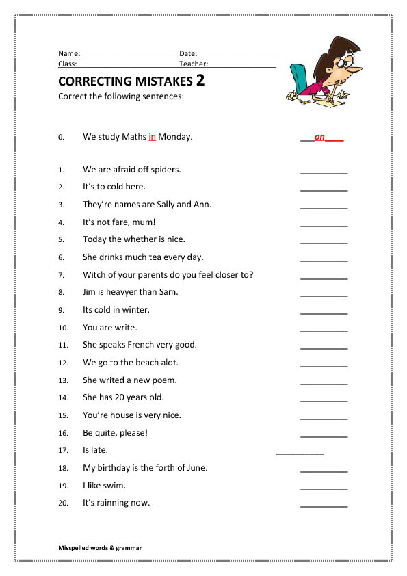 Correct The Mistakes In The Sentences Worksheets