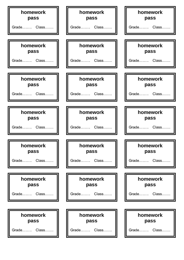 Homework pass templates for teachers