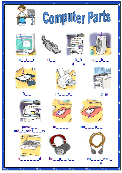 Computer Parts Missing Letters Activity