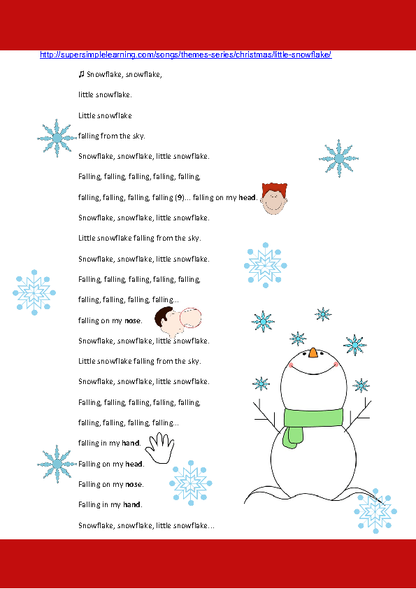 Song Worksheet Little Snowflake