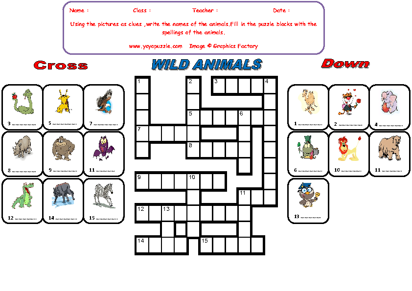 Wild Animals Crossword Puzzle