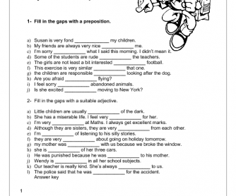 Adjectives + Preposition Intermediate Worksheet