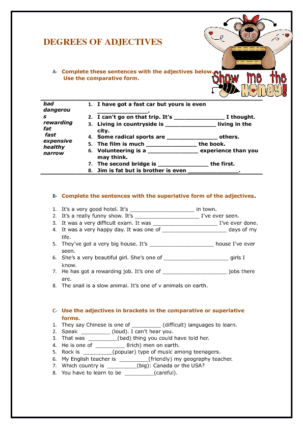 Degrees Of Comparison Worksheets With Answers