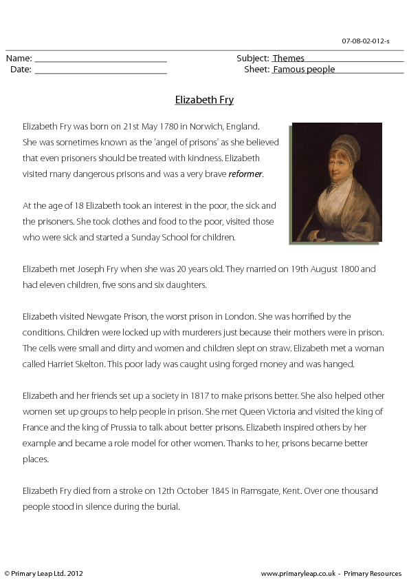 fact file about elizabeth fry