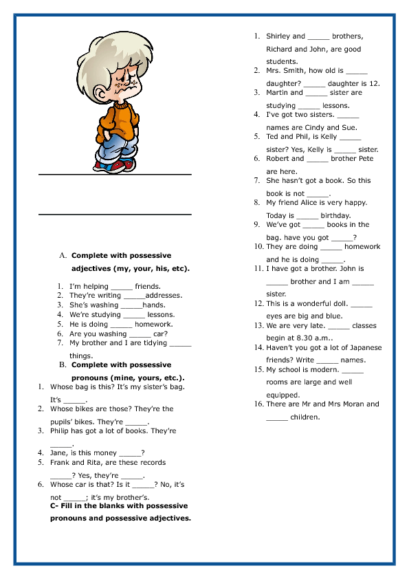 Possessive Adjectives And Pronouns Worksheets