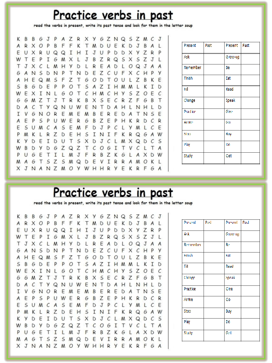 Letter Soup To Practice Verbs In The Past