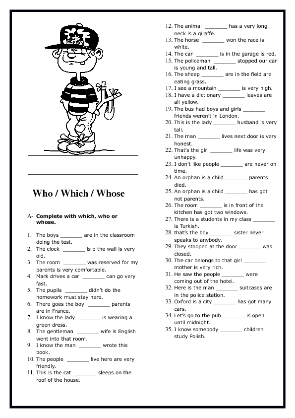 Relative Pronouns Elementary Worksheet