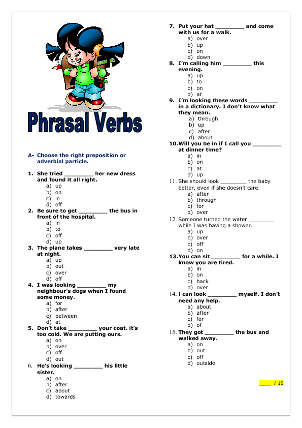Phrasal Verbs Elementary Worksheet