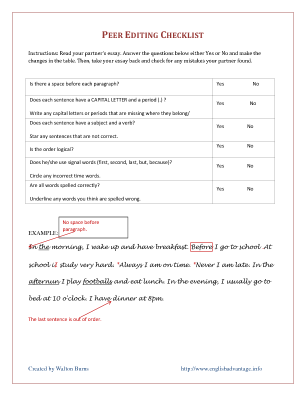 Essay correction worksheets